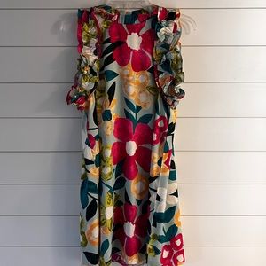 TCEC Floral Dress ruffle neck size L NWT